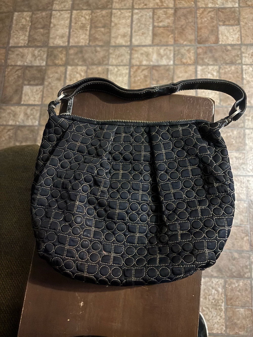 Kate Spade Noel Black Quilted Hobo Shoulder Bag Pink Lining Y2K